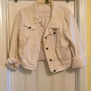 White ripped cropped denim jacket